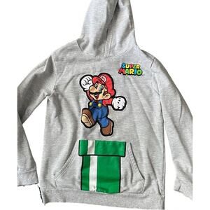 Super Mario Brothers Hoodie Sweatshirt Boys Xl 12 Heathered Gray Nintendo Shirt